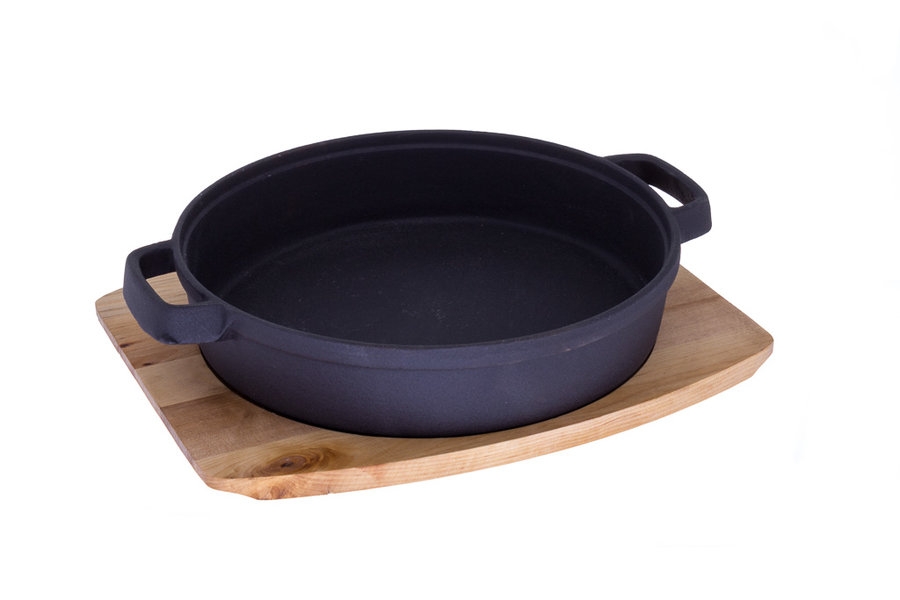 Ca�arola Baixa Ferro Fund. + Base Madeira 30cm