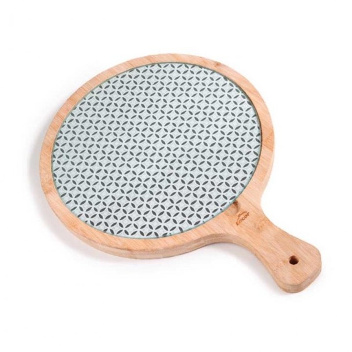 Tabua Redonda c/Pega Bambu e Vidro 24.5cm